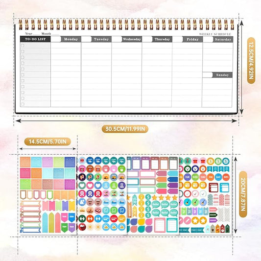 MOSA BEAR Undated Weekly Planner, 60-Week Horizontal Layout Desk Planner Daily To-Do List Pad for Office, Home & School Professionals & Students, Black (5.4" x 12")