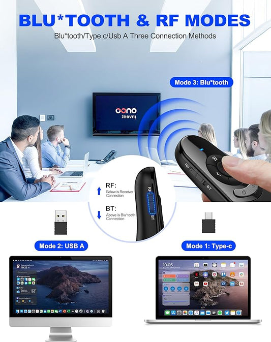 DinoFire USB Type C Wireless Presentation Clicker, BT&RF 2.4GHz Dual Modes Presenter Remote for PowerPoint Presentations Compatible with Bluetooth-Enabled Laptops Desktop Computers