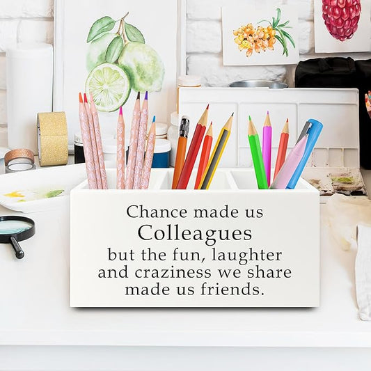 XPH Colleague Gifts Pen Pencil Holder Organizer for Desk, Work Bestie Friends Gifts for Women, Coworker Friend Gift Wooden Box Sign for Home Office Desk Tabletop Decorations