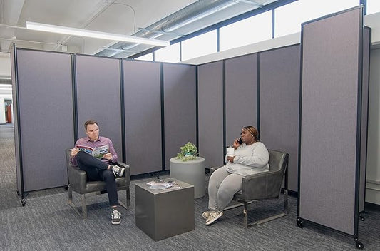 Versare Room Divider 360 Portable Wall Partition | Folding Panels | Large Freestanding Divider | Locking Wheels | Temporary Room Separator | 25' x 7'6'', Cloud Gray