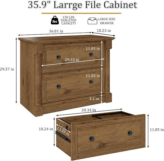 blini 2 Drawer File Cabinet Farmhouse Lateral File Cabinet with Hanging File Folders,Fits Letter/Legal/A4 Sizes, 36.8" Large Wood File Storage Cabinets Printer Stand for Home Office