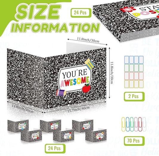 Cinrobiye 24 Pcs Composition Privacy Folders Standard for Students Cardboard Shields Test Privacy Boards Inspirational Words Desk Dividers Shield for Classroom School Study Supplies (Black)