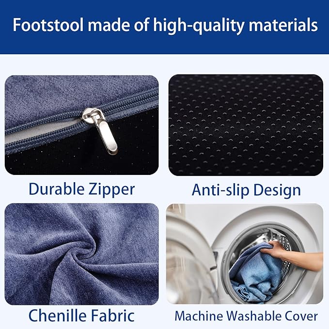 Opuvidity Foot Rest for Under Desk at Work Ergonomic Under Desk Footrest,Support Foot Pillow Double-Sided Footstool, for Office, Home & Gaming Leg Elevation Pillow Blue
