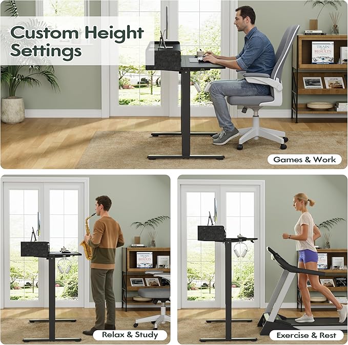 Homall Electric Standing Desk with 2 Drawers, Adjustable Height Computer Desk with Storage Sit Stand Table with Storage Shelf and Splice Board Quick Install for Home Office (Black, 63 Inch)
