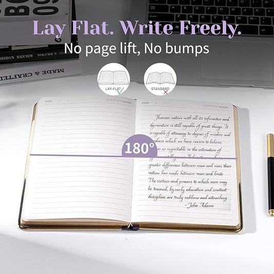 CAGIE Elegant Gold-Edged Journal for Women – Aesthetic Vegan Leather A5 Notebook, 256 Pages 100GSM Thick Paper Hardcover Diary, Gift Journals for Writing