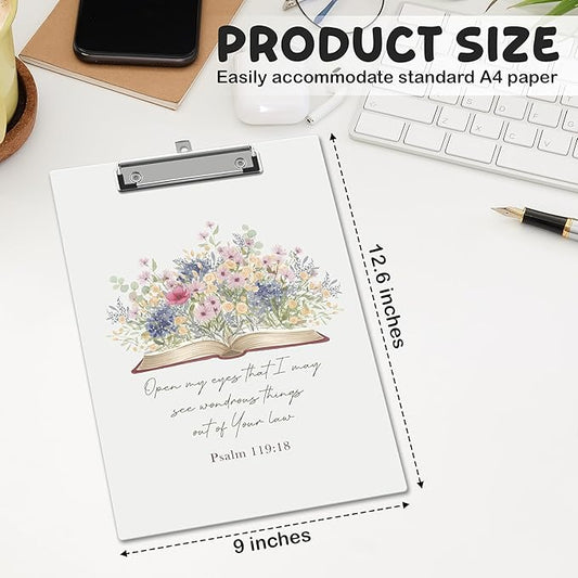 APIILVPQ Wild Flower Clipboard, Bible Verse Clipboards with Low Profile Clip for Office School Use, Christian Wooden Clip Boards for Nurses Teachers Students - B02
