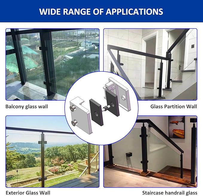 Glass Clamp-4PCS Adjustable Glass Shelf Bracket, 1/3 "-1/2 " 304 Stainless Steel Glass Clamps, Glass Clamp Bracket is Suitable for Railing, Stairs, Glass Wall, All Kinds of Glass (Black-20pcs)