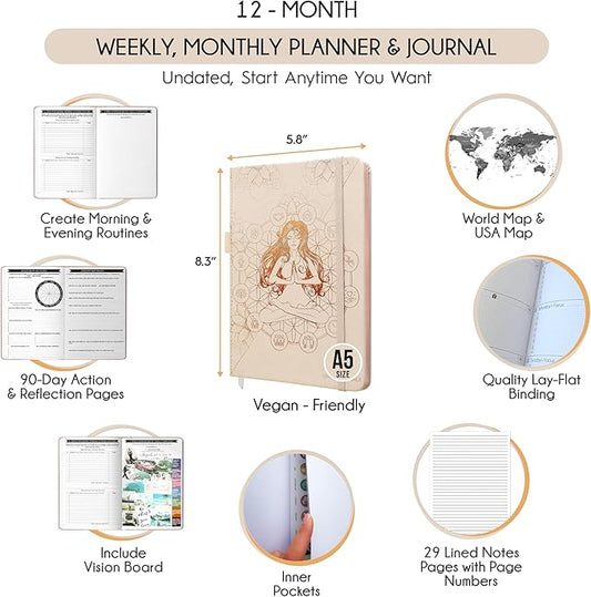 Life & Goal Planner – Undated Daily, Weekly & Monthly Organizer with Habit Tracker, Time Management Tools, and Productivity Journal for Personal Growth and Success