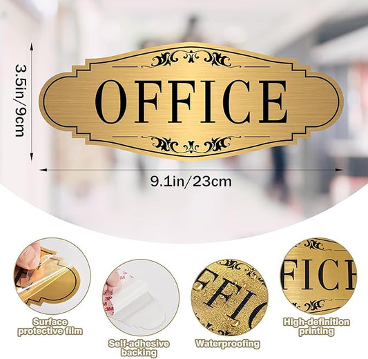 The Office Door Sign for Home and Business,Self-Adhesive Waterproof and Fade-Resistant Brushed Gold Office Sticker for House,Business,Door, Window