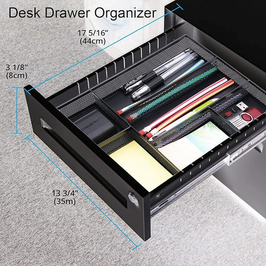 EsOfficce Drawer Organizer, Desk Organizer, Black Metal Mesh Drawer, Desk Drawer Organizer for Home Office and School,11.02X 6.10 X 1.38 Inch,Black