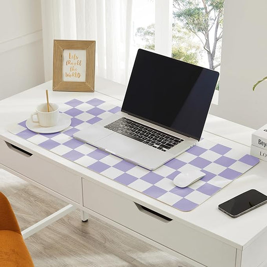 Ohocut Checkered Desk Mat, Large Cute Aesthetic Retro PU Leather Computer Laptop Desk Mat, Non-Slip Waterproof Mouse Keyboard Pad, Desk Writing Mat for Work/Home (Purple, 23.6" x 13.7")