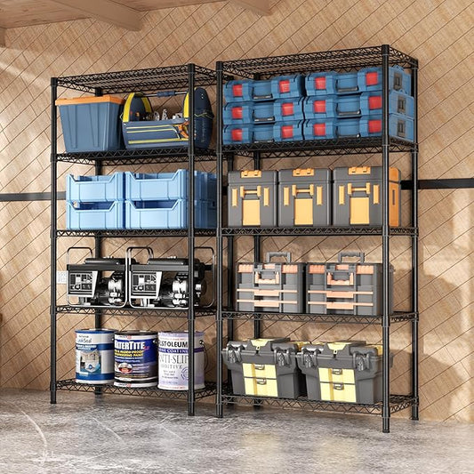 SINGAYE 5 Garage Shelving Wire Storage Heavy Duty Shelves 1750LBS Shelving Unit Metal Bathroom Organizers and Shelf Wire Closet Pantry Kitchen Rack 18" Dx36 Wx71 H Black