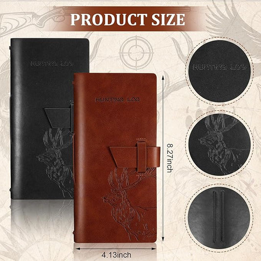 Eaasty 2 Pcs Leather Hunting Log Book Elk Hunting Journal Notebook for Men Designed for Huntsman to Record Hunt Details for Dad Husband Father's Day Birthday Gift, 96 Pages(Black, Brown)