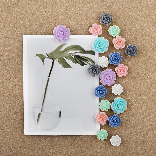 Push Pins,LYroo 200 Pcs Flower Thumb Tacks Wood Pin Board Map Tacks Marking Pins Assorted Colors Push Pin Clips for Cork Board Cute Desk Decor Accessories for Women Office Teacher Supplies