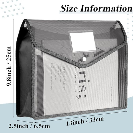 10 Pieces Plastic File Folders Envelope Expanding File Wallet Organizer Documents Folder with Snap Closure and Pocket, A4 Size Waterproof Transparent Pouch(Grey,Horizontal)
