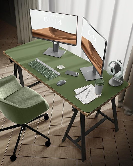 YSAGi Leather Desk Protector, Office Mat, Large Mouse Mat, Non-Slip PU Leather Blotter, Laptop Desk Pad, Waterproof Writing Pad for Office and Home (Bamboo Green, 47.2" x 23.6")