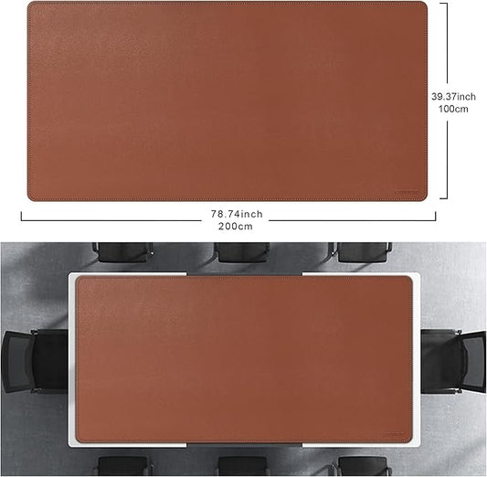 CENNBIE MAX200 78.7" x 39.4" Leather Desk Mat, Extra Large Desk Pad Blotter Protector, Extended Table Pad, Waterproof PU Leather Desk Mat on top of desks Large for Office and Home (Brown)