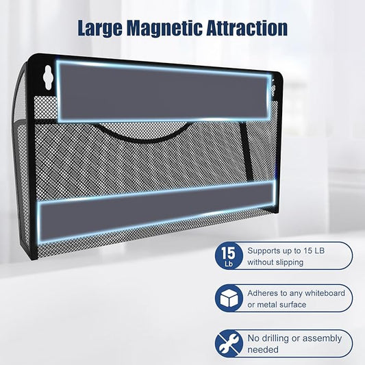 LQPAFZ Magnetic File Holder 1 Pockets File Folder Organizer, Office Hanging Magazine Rack for File Cabinets, Magnetic Paper Holder, No Drilling Mail Organizer for Refrigerator, Office