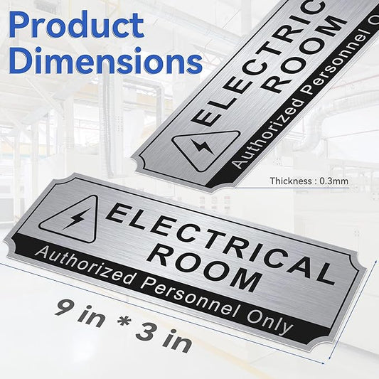 Electrical Room Sign for Business Door,Self-Adhesive Durable Brushed Silver Electric Closet Room Sticker for Home, UV and Weather Resistant Authorized Personnel Only Signs for Business ,Workplace