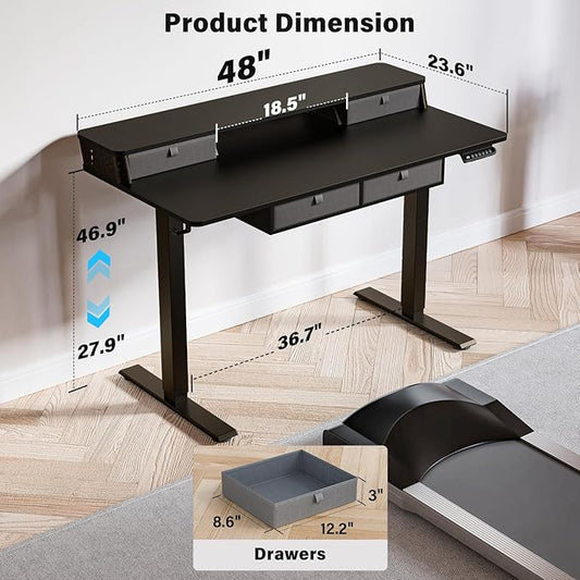 Kingant 55 x 24 Inch Electric Standing Desk with 4 Drawers, Height Adjustable Sit to Stand Computer Desk with Storage Shelf and C-Clamp Mount Compatibility for Home Office, Black