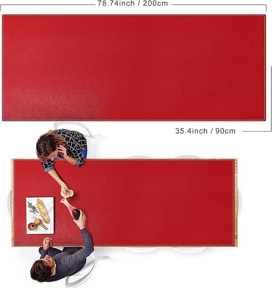 ZORESYN Oversized Desk Mat 78.7 x 35.4 inch (Red) - Premium PU Leather Conference Table Protector, Non-Slip Waterproof Desk Pad for Office/Home/Dining, Mouse Pad & Writing Surface