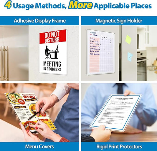 Magnetic Sign Holder 8.5 x 11 Wall Sign Holder 5Pack, Rigid Plastic Door Sign Holder Magnetic Frame with Magnetic Tapes and Adhesive Tapes, Adhesive Display Frame for Fridge Window Wall Display