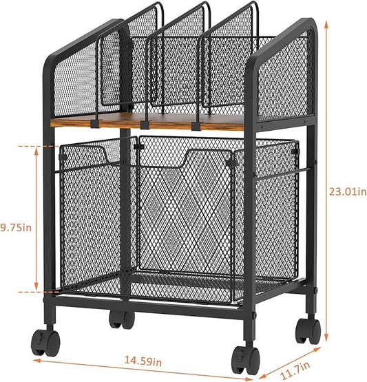 Tiaoheka Rolling File Cabinet with Adjustable Dividers, Vertical Filing Cabinet with Storage Drawer on Lockable Wheels, Hanging File Organizer Beside Under Desk for Office, Home(Patent Pending)