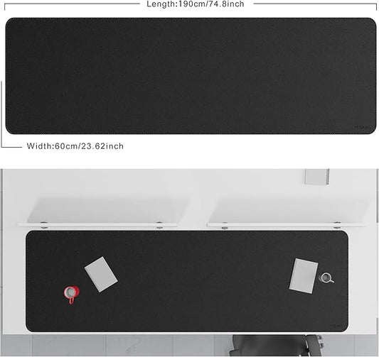 Mydours 75" x 24" Super Large Desk Pad, Desk Protector Mat with PU Leather, Large Desk Blotter Mat for Office, Home & Writing, Full Desk Pad for Keyboard and Mouse (Black)