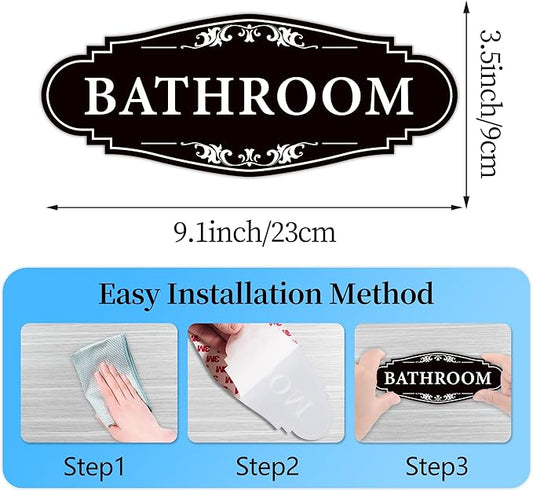 Bathroom Sign Sticker for Business and Home,Self-adhesive Cute Bathroom Decor for Door,Waterproof Vinyl Restroom Sign for Home,Office,Shop(Black)