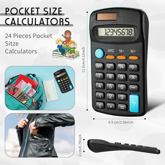 Flutesan 24 Pieces Basic Mini Calculators Bulk for Students 8 Digit Display Small Pocket Size Hand Held Calculators Desktop School Supplies for Classroom Desktop Home High School College Office