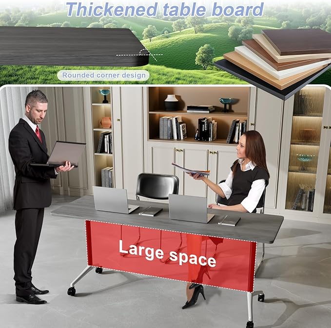 WYMHYZ Conference Table Flip Top Mobile Conference Room Tables,Folding Conference Table with Wheels,Large Meeting Training Seminar Table Saving Space for Office Classroom(6C,55.1'')