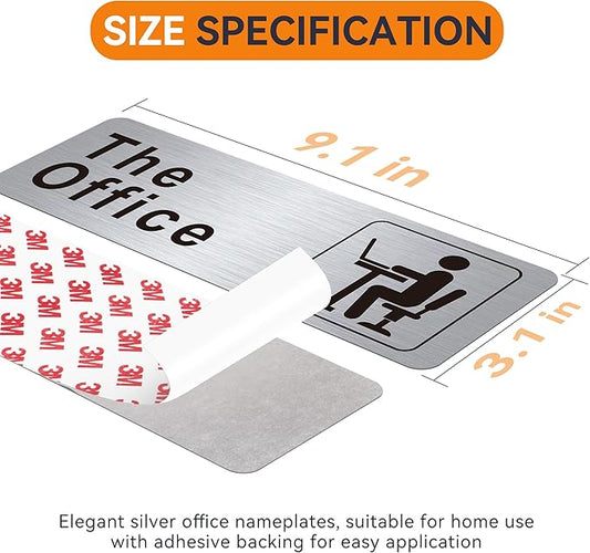 The Office Sign for Home and Business Door,Self-Adhesive Waterproof and Fade-Resistant Brushed Silver Office Sticker for House,Business,Door, Window