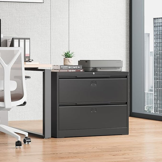 Bestoo 2-Drawer Lateral File Cabinet with Lock, Metal Filing Cabinet for Home Office, Lateral Filing Storage Cabinets, Fits File Folders, Letter/Legal/F4/A4 Sizes, Assembly Required (Black)