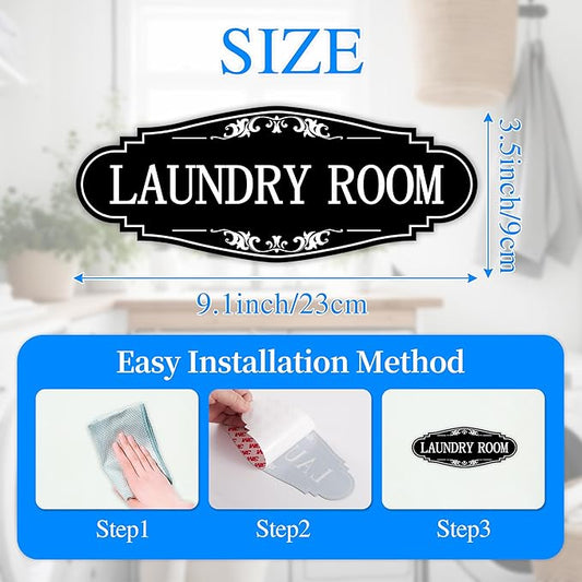 Laundry Room Door Sign for Business and Home,Self-adhesive Waterproof Cute Laundry Room Door Sticker Decals for House, Apartment, Hotel Laundromat Decor(Black)