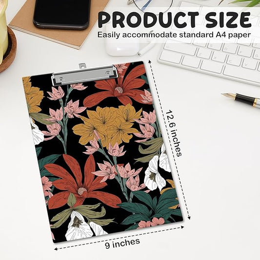 APIILVPQ Boho Clipboard,Floral Clipboards with Low Profile Clip for Office School Use, Botanical Wooden Clip Boards for Nurses Teachers Students - A01