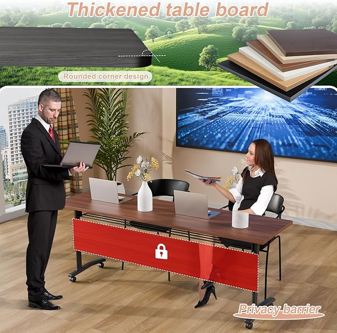 Conference Table Flip Top Mobile Conference Room Tables,Folding Conference Table with Wheels,Large Meeting Training Seminar Table Saving Space for Office Classroom(12D,70.8'')