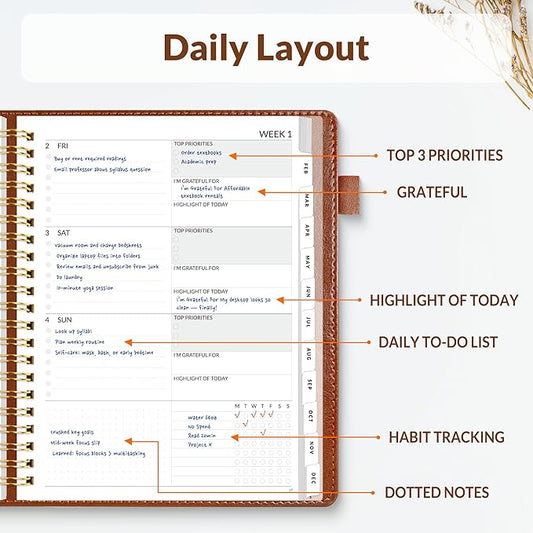 SUNEE 2026 Planner 8.5" x 11" – Dated Productivity Planner for Time Management - Daily,Weekly & Monthly Planner to Achieve Goals - Planner 2026 dated from January 2026 – December 2026,Brown