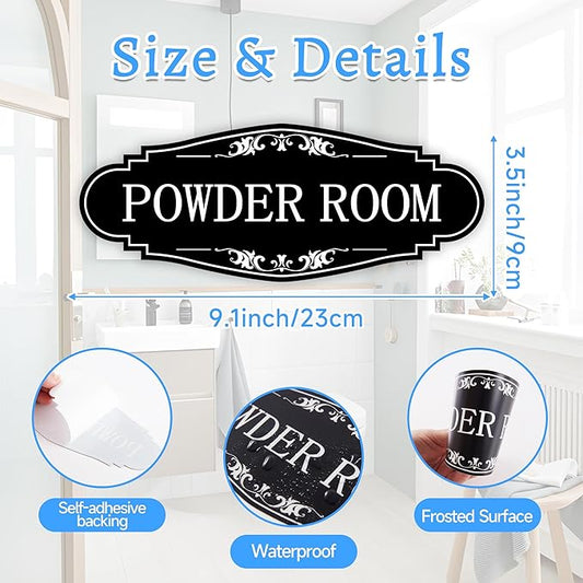 Powder Room Sign Sticker for Business and Home,Self-adhesive Cute Powder Room Door Decor,Waterproof Guest Bathroom Decals for House,Office,Shop