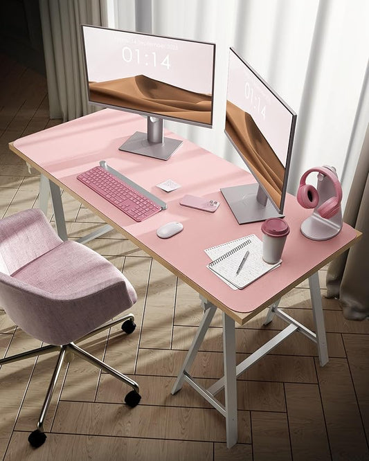 YSAGi Leather Desk Protector, Office Mat, Large Mouse Mat, Non-Slip PU Leather Blotter, Laptop Pad, Waterproof Writing Pad for Office and Home (Light Pink, 47.2" x 23.6")