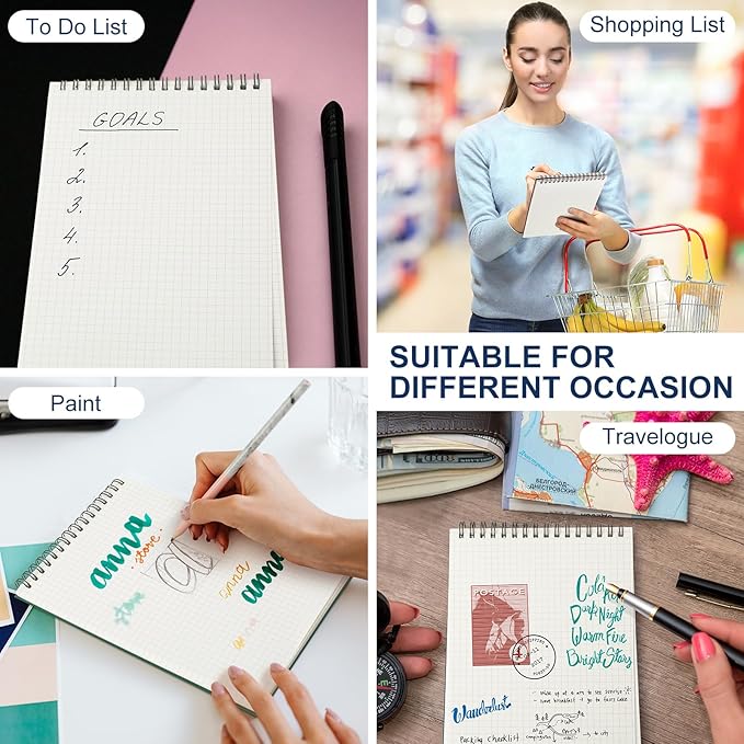 Engrowtic 12 Pack Graph Paper Spiral Notepad A5 Top Wirebound Notepad Grid Notebook Steno Pads Memo Notebook Grid Paper 140 Pages for Writing Sketching Drawing Office Supplies (Blue)
