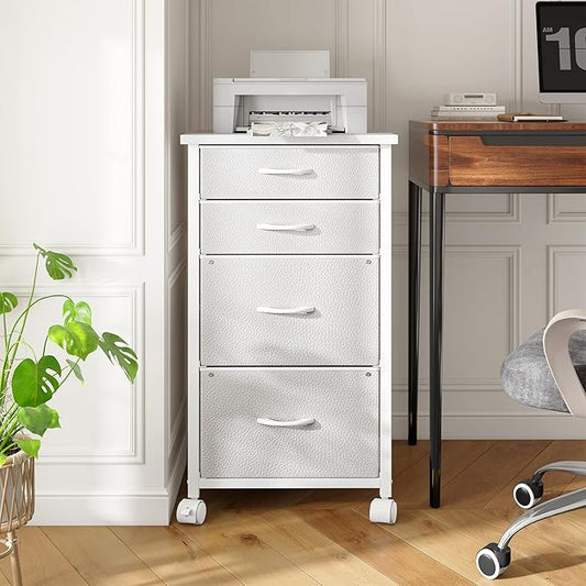 4 Drawers Mobile File Cabinet Vertical Filing Cabinet with Fabric Drawer Fits A4/Letter Size Printer Stand for Home Office,White
