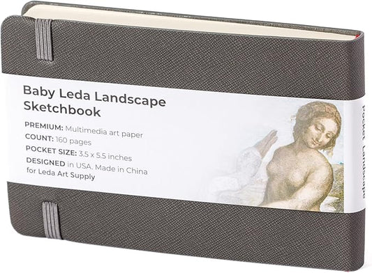 Leda Art Supply Pocket Landscape-Shaped Sketchbook, 5.5 inches x 3.3 inches, Lays Flat Flexible Sketch Book for Artists, Ideal for Ink, Water Color, Pen, Pencils, Size: Small Landscape
