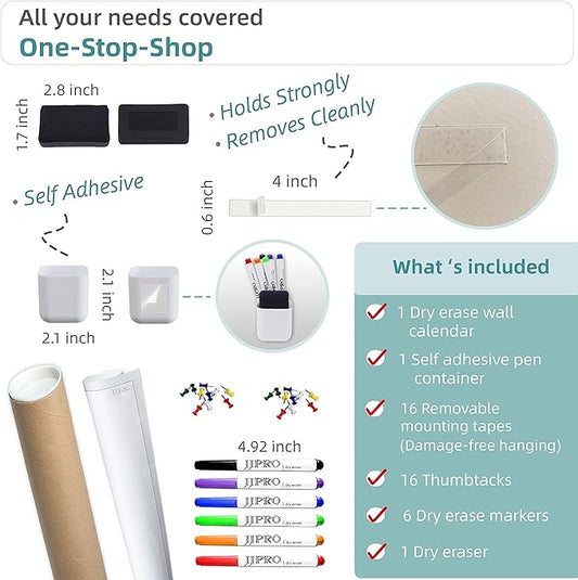 Large Dry Erase Wall Calendar 60" x 38" - Premium New Laminate - Blank Undated, Reusable & Erasable 4 Month Planner -Classroom, Office, Project & Family Schedule