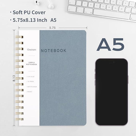 Spiral Notebook-5.75" x 8.125" College Ruled Journal with Inner Pockets and 160 Pages,PU Leather Cover Business Journal, Twin-Wire Binding Notebook Perfect for Office & Home School Supplies 2 pack Reefblue/Black