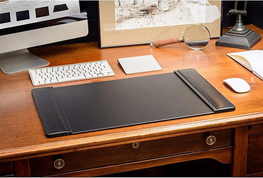 Dacasso Black Leather 22" x 14" Side Rails Desk Pad