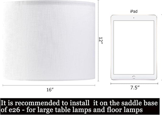 White Linen Lampshades Set of 2 Large, Drum Lamp Shade 16" Top x 16" Bottom x 12" High (Spider) Modern Lamp Shades for Table Lamps & Floor Lamp - Lampshades Replacement,Required Assembly -By GO&SO