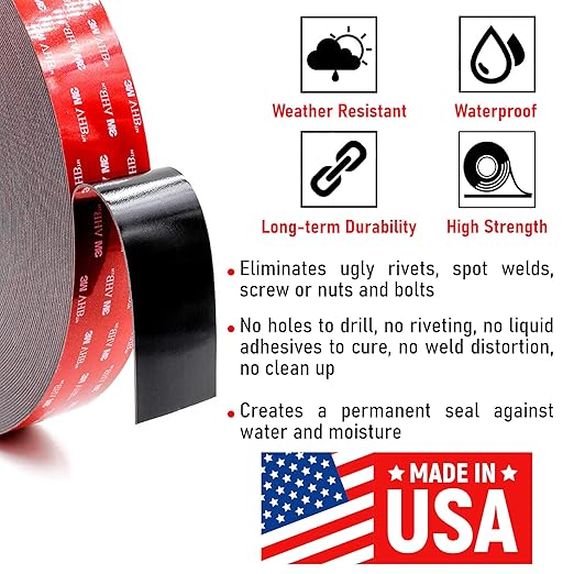 CANOPUS Double Sided Tape, 5952 Heavy Duty Mounting Tape, Strong Bond & Weatherproof Seal Strip for Automotive Mounting, Picture and Photo Frame, Poster, Craft, 1 in x 15 ft, Black, Made in USA