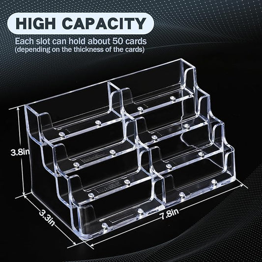 Acrylic Business Card Holder for Desk,4-Tier Clear Plastic Display Stand with 8 Pockets, Holds 400 Cards,ldeal for Office & Workspace Organization,2 Pack