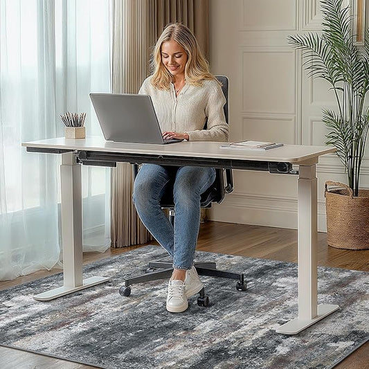 Office Chair Mat for Hardwood Tile Floor, Abstract 36"X 60" Desk Mats for Office Chair on Rolling Chairs Carpet, Desk Anti-Slip 1/5" Thick Rug for Computer Chair, Thin Low-Pile Floor Mat, Dark Gray