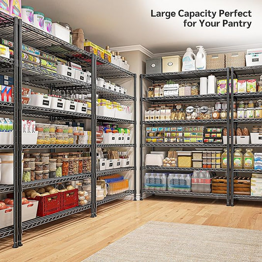 REIBII 75''H Storage Shelves Metal Shelving Unit, 6 Tier Wire Shelving for Pantry Shelves Adjustable 1200LBS Garage Shelving Heavy Duty Storage Rack for Kitchen Garage, 35.4''W*75''H*15.7" D